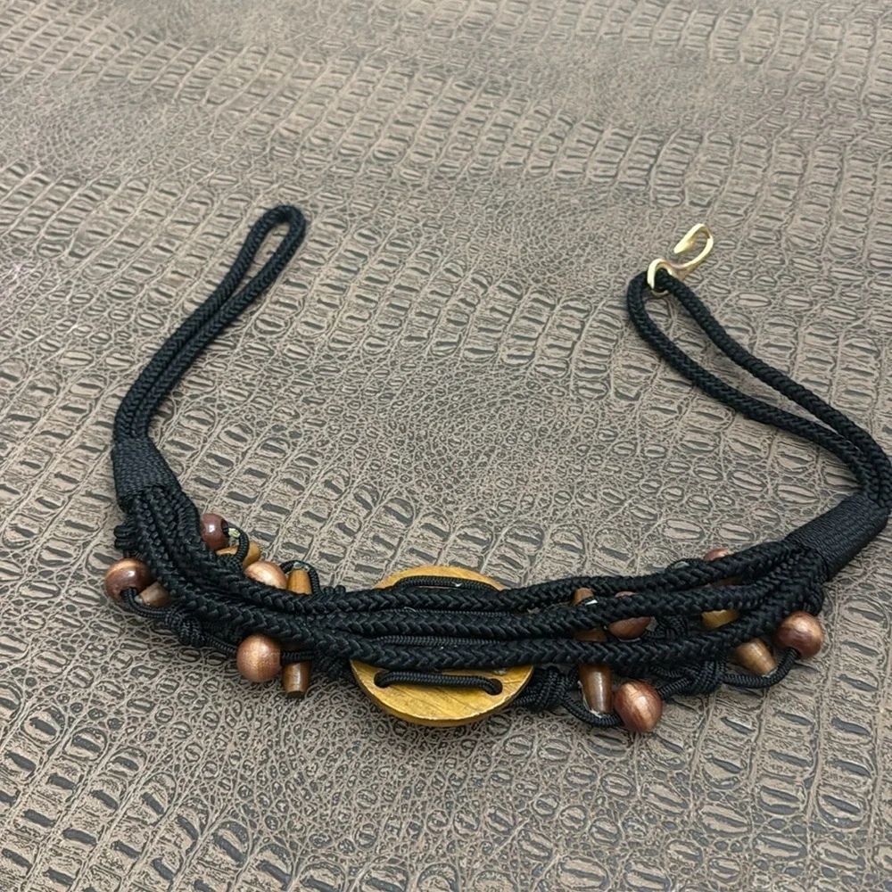 Boho Macramé Rope Belt w Wood Beads | Adjustable Festival Hippie Belt